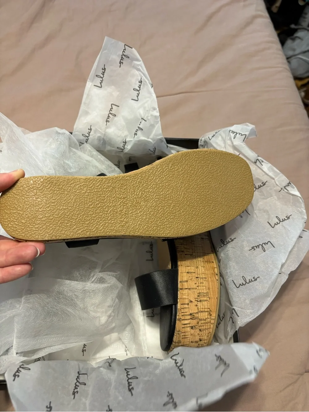 Lulu's Black Strappy Cork Platform Sandals